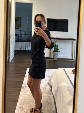 Women's Black Short Sleeve Patterned Mini Dress Milly